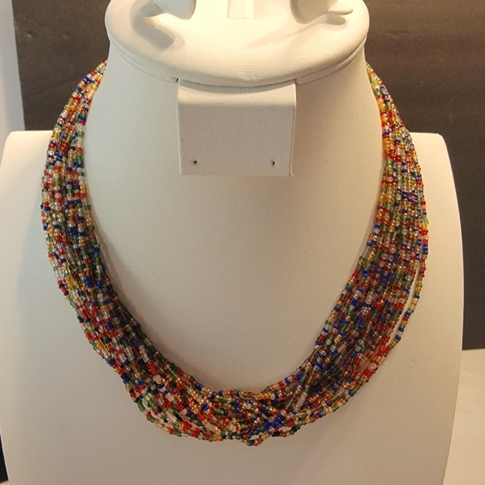 Multi Color and Strand Seed Bead Necklace - Picture 1 of 4